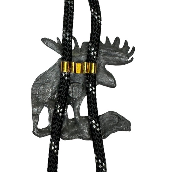 Boho Western Moose Bolo Tie Black Silver Necklace Accessory Cowboy Rodeo - Picture 4 of 7